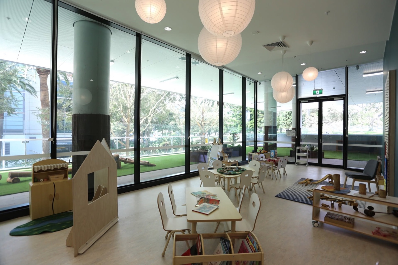 A light-filled preschool room with garden views